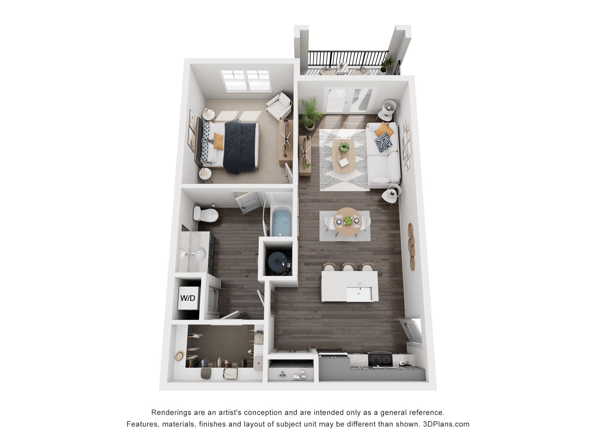 Floor plan for 1 bed, 1 bath, 758 sqft